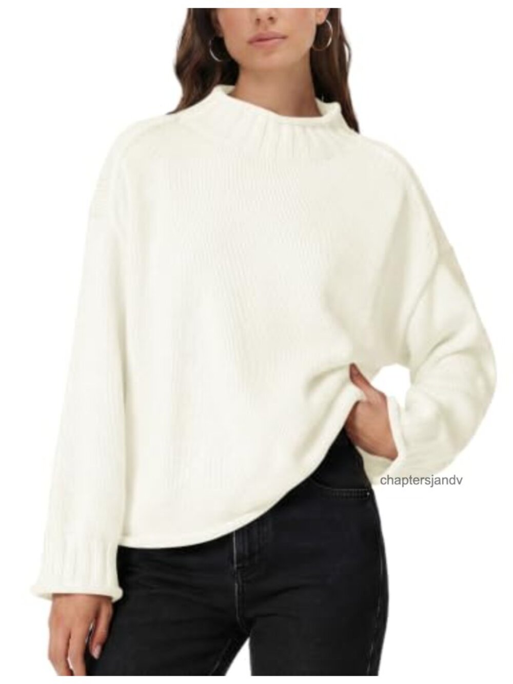 Oversized Mock Neck Ribbed Knit Pullover Sweater Long Sleeve